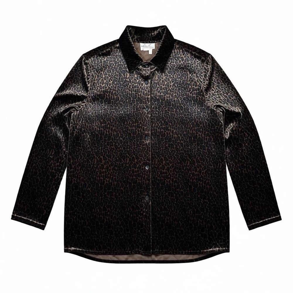 Vintage 90s KATHIE LEE Velvet Blouse Size L Animal Print Button Up Top Mob Wife